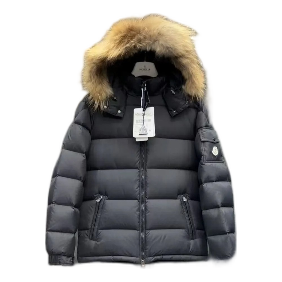 Moncler Fur-Trim Hooded Short Down Puffer Jacket - Black