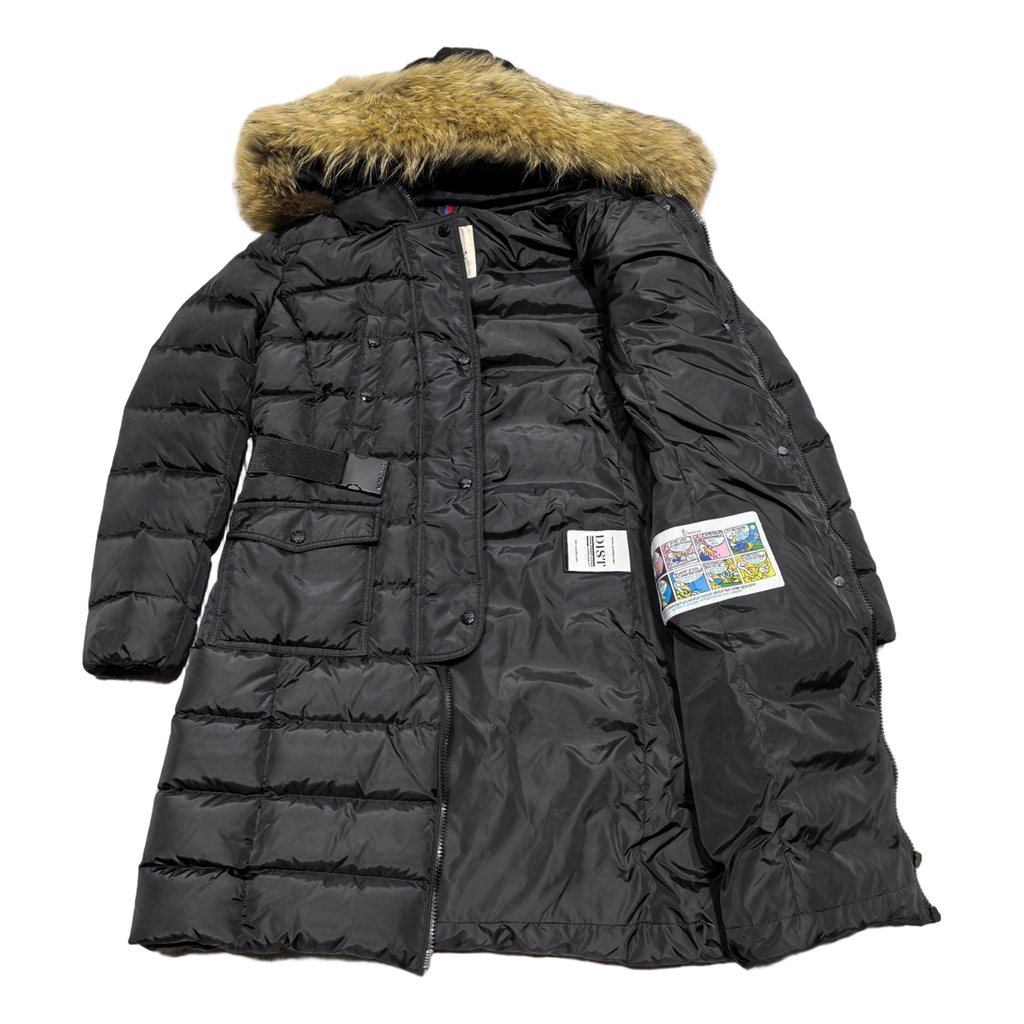 Moncler Four-Pocket Fur-Trim Hooded Long Down Coat - Black