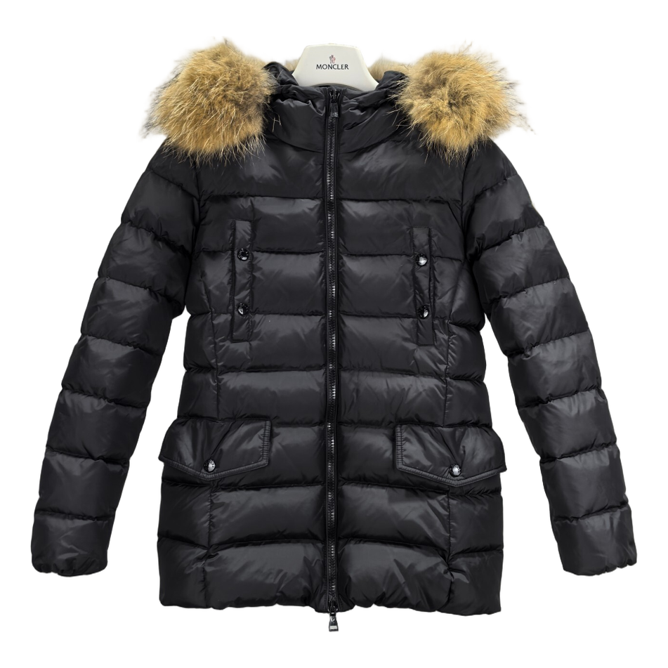 Moncler Belted Fur-Trim Hooded Down Jacket - Black