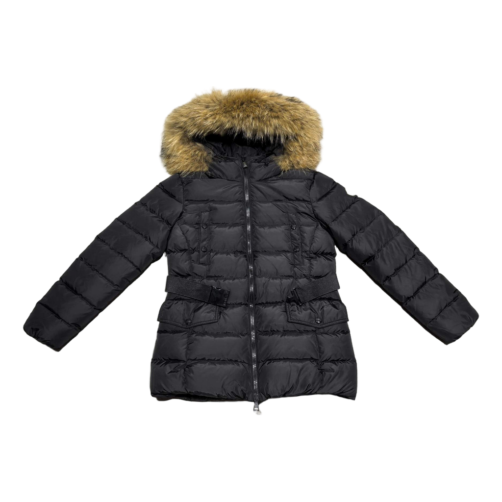 Moncler Belted Fur-Trim Hooded Down Jacket - Black