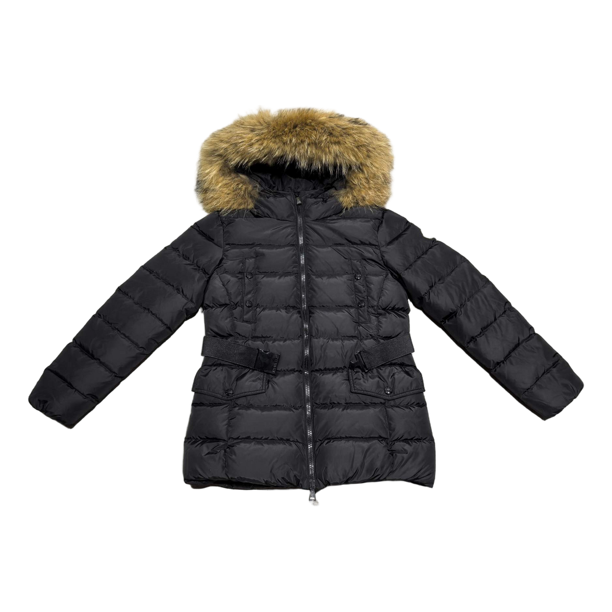 Moncler Belted Fur-Trim Hooded Down Jacket - Black