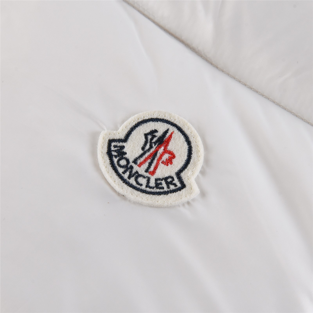 Moncler Tricolour Sleeve-Stripe Hooded Down Puffer Jacket - White