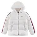 Moncler Tricolour Sleeve-Stripe Hooded Down Puffer Jacket - White