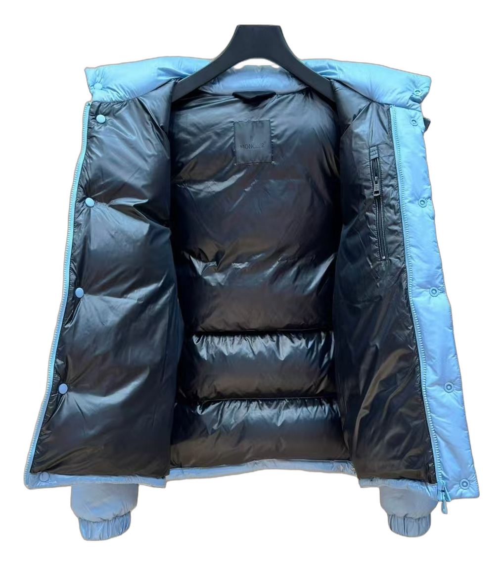 Moncler Orange-Badge Hooded Down Puffer Jacket - Ice Blue