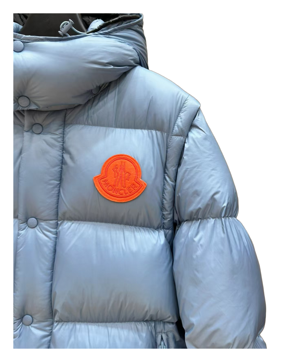 Moncler Orange-Badge Hooded Down Puffer Jacket - Ice Blue