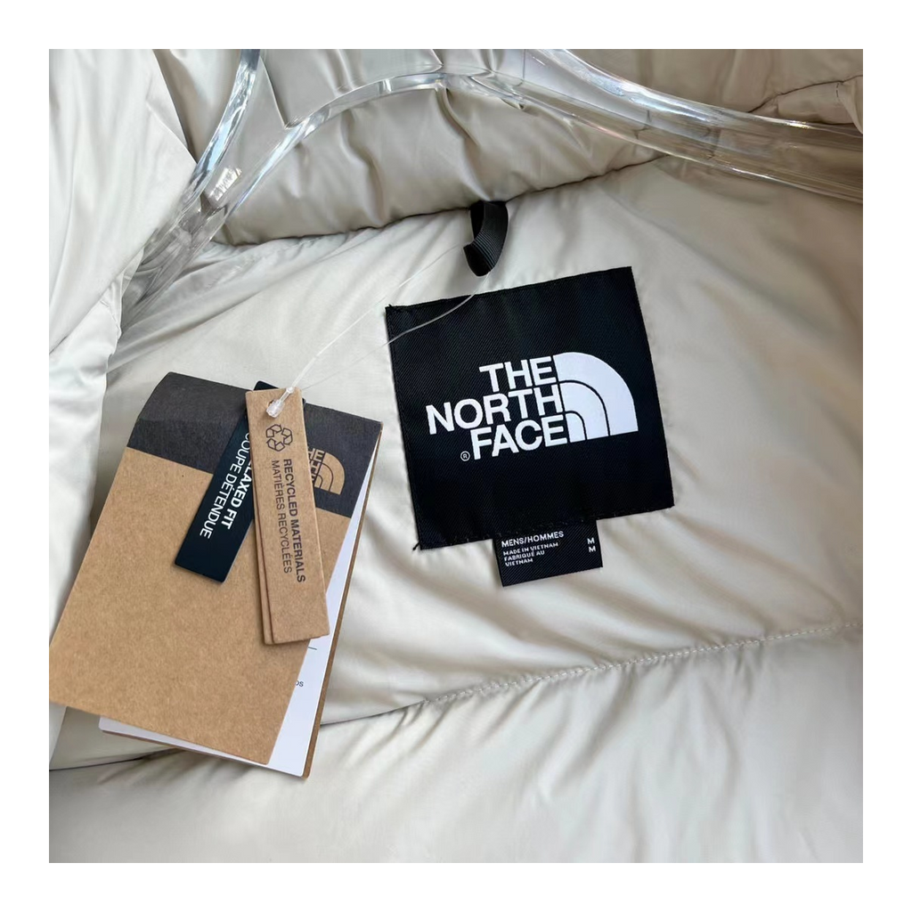 The North Face Cropped Puffer Jacket with Stand Collar - Cream