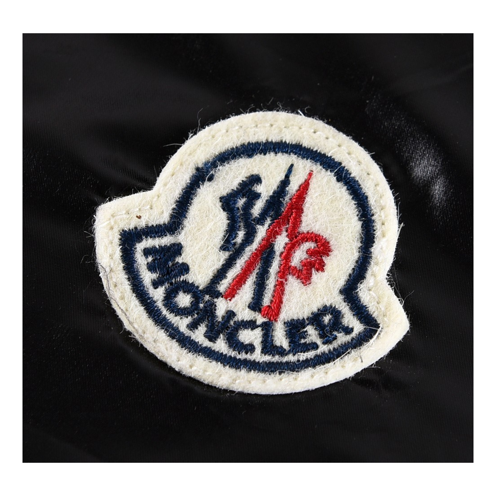 Moncler Glossy Hooded Down Puffer Jacket with Tricolour Sleeve Stripe