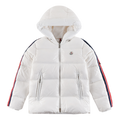 Moncler Glossy Hooded Down Puffer Jacket with Tricolour Sleeve Stripe