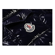 Moncler Glossy Hooded Down Jacket with Contrast Trim