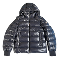 Moncler Glossy Logo-Zip Hooded Down Puffer Jacket - Navy
