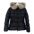 Moncler Cinched-Waist Fur-Trim Hooded Down Jacket - Black