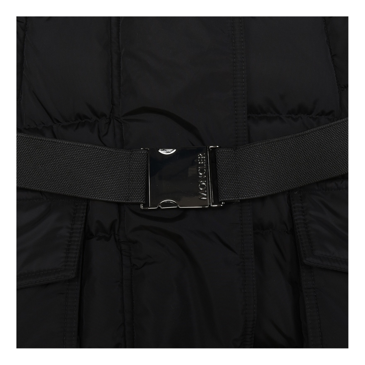 Moncler Khloe Belted Fur-Trim Hooded Long Down Coat - Black