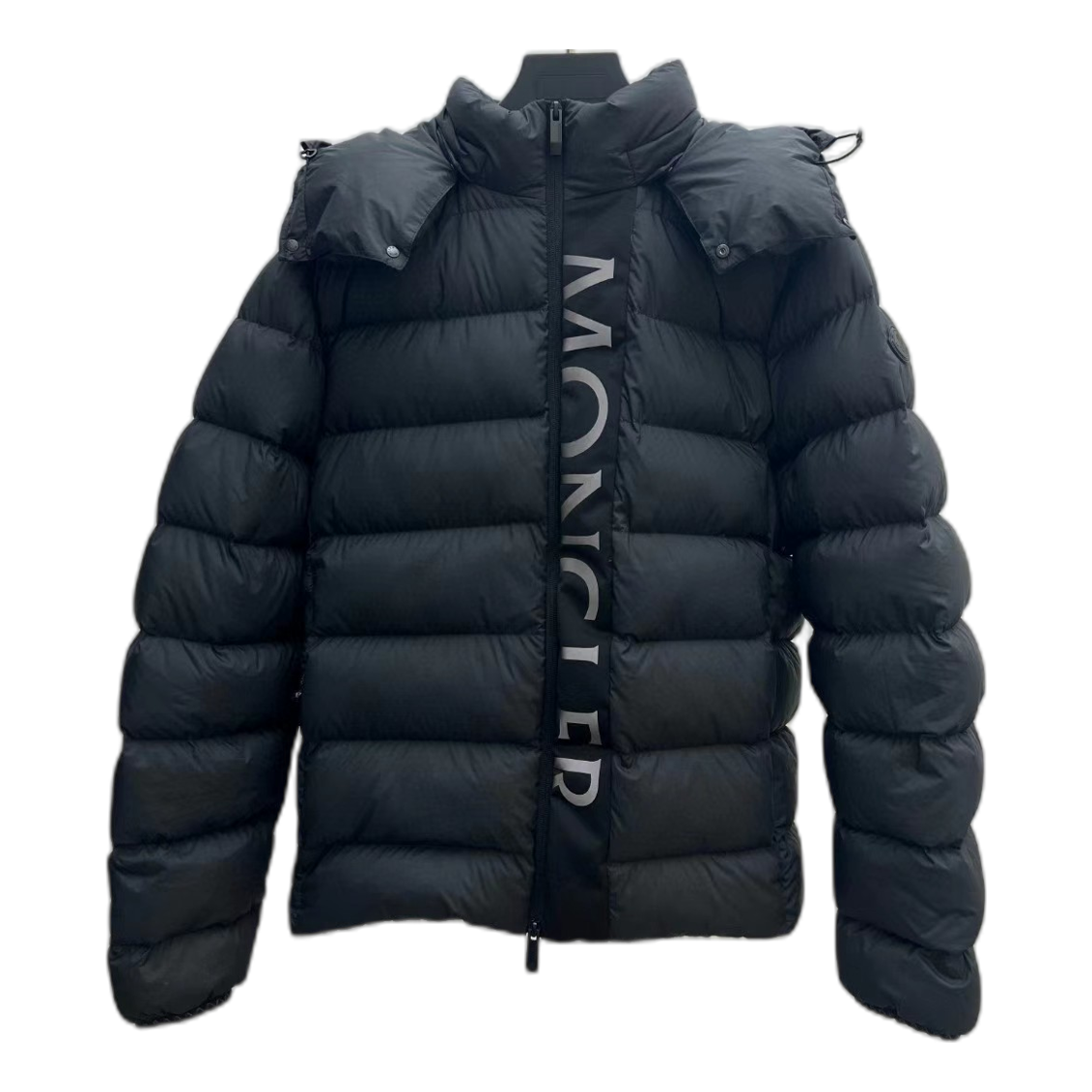 Moncler Vertical-Logo Down Puffer Jacket with Snap Front - Black