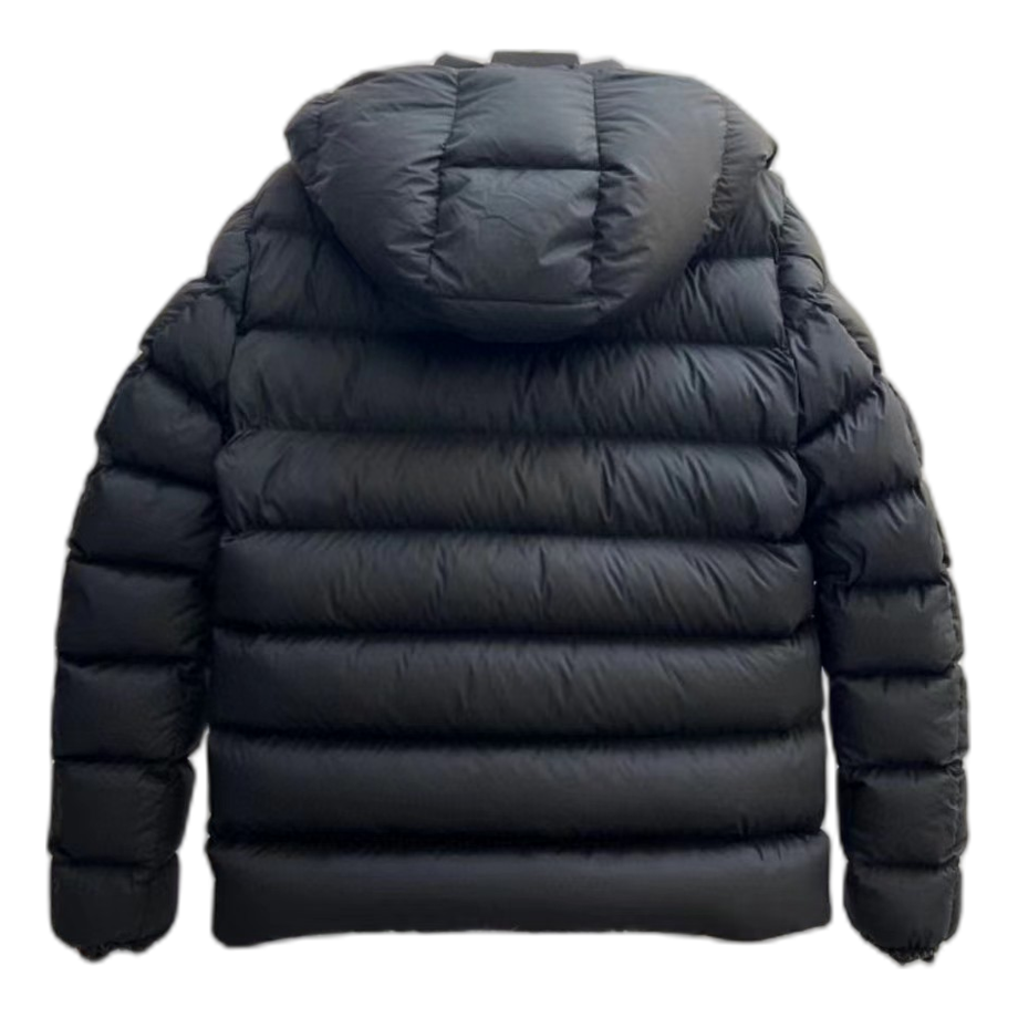 Moncler Vertical-Logo Down Puffer Jacket with Snap Front - Black