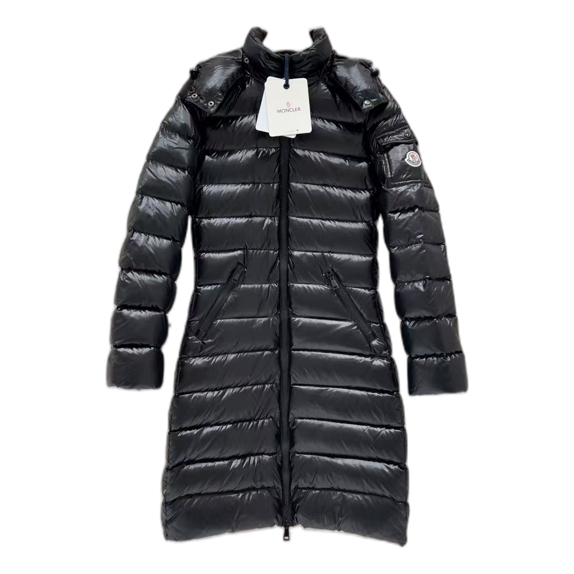 Moncler Narrow-Quilt Fur-Trim Hooded Long Down Coat - Black