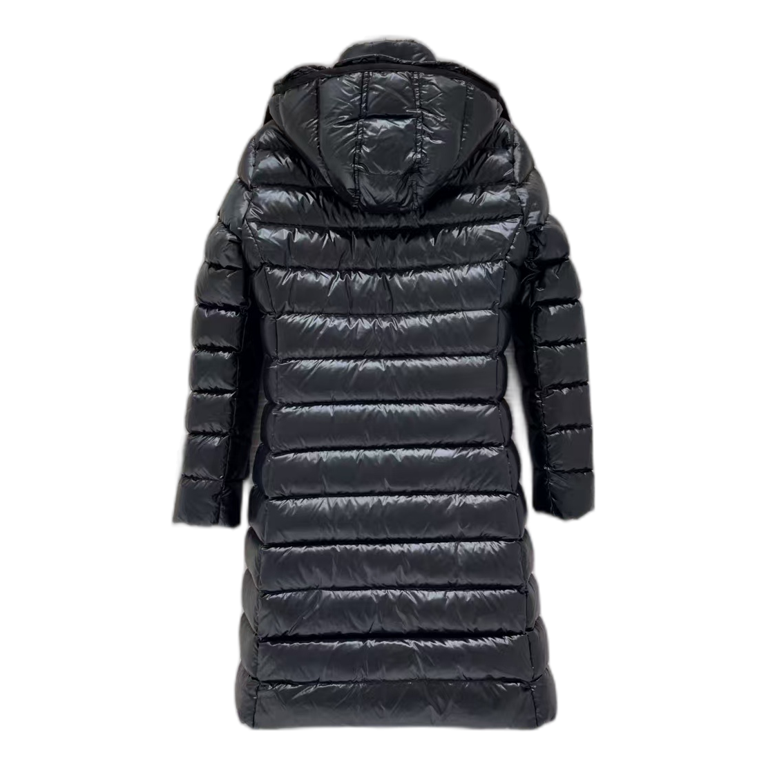 Moncler Narrow-Quilt Fur-Trim Hooded Long Down Coat - Black