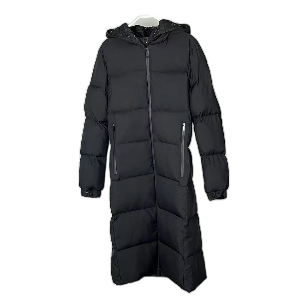 Moncler Matte Zip-Front Hooded Long Down Coat - Black