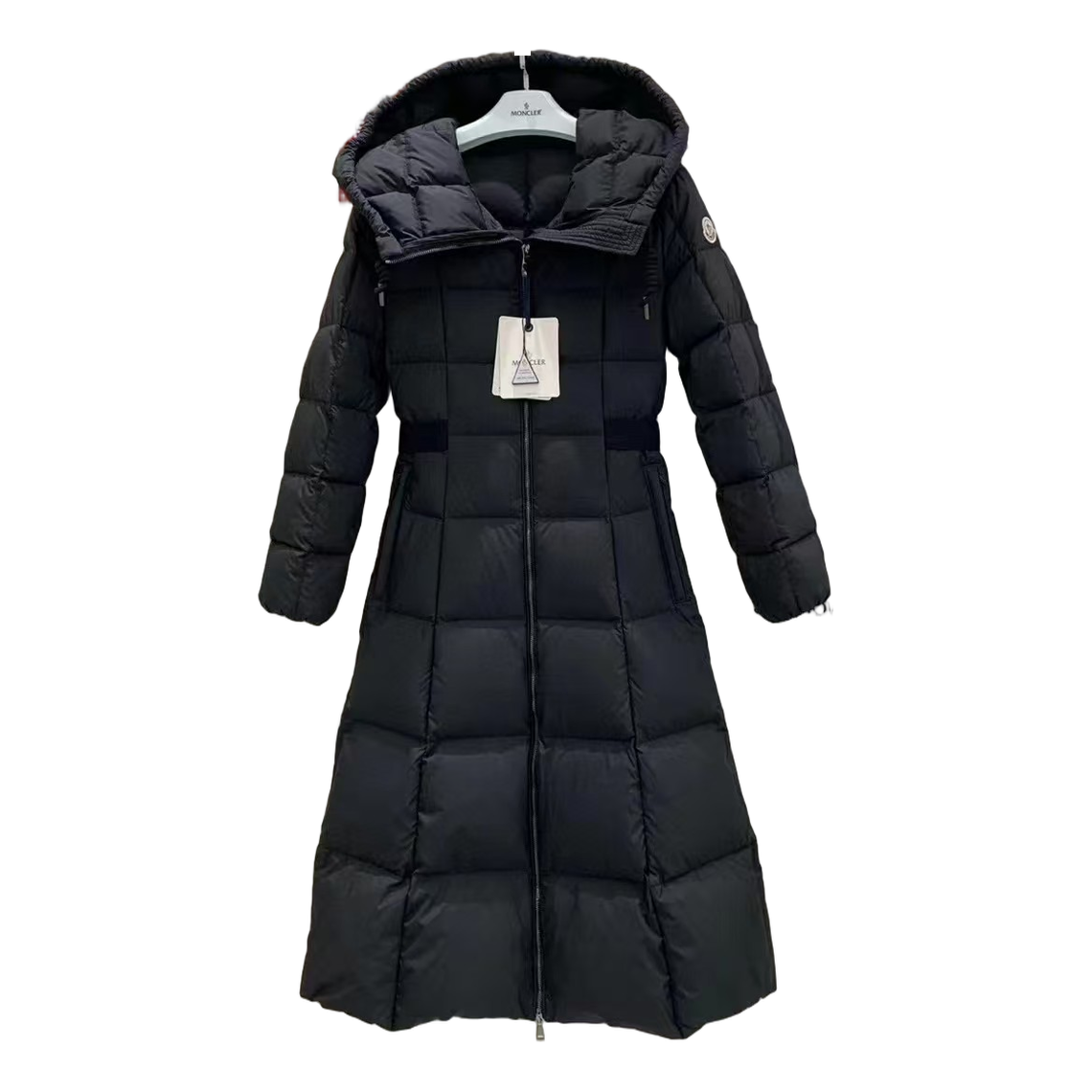 Moncler Fitted Hooded Long Down Coat - Black