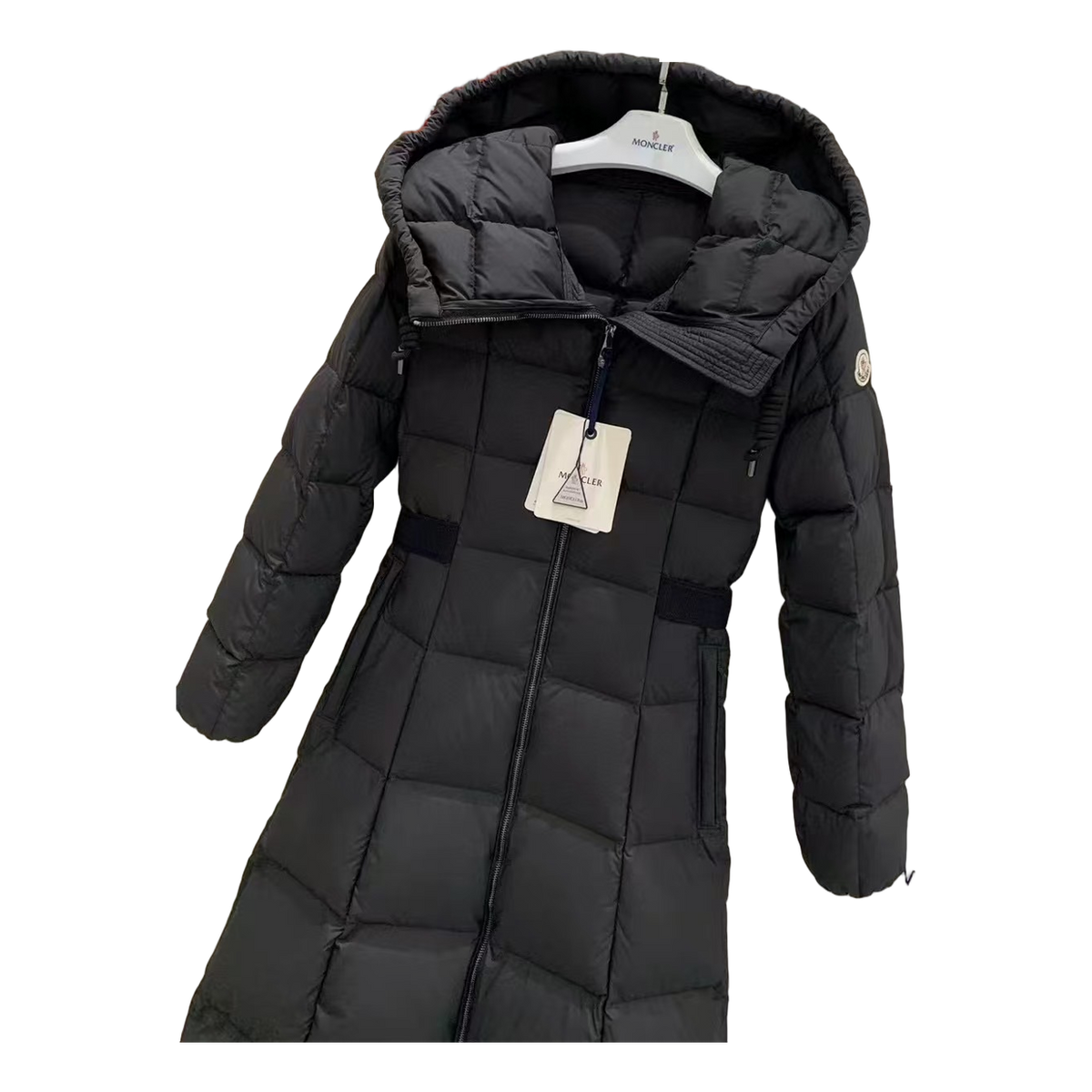 Moncler Fitted Hooded Long Down Coat - Black