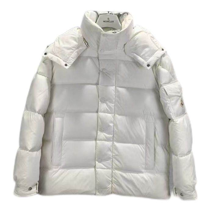 Moncler Matte Snap-Front Hooded Down Jacket