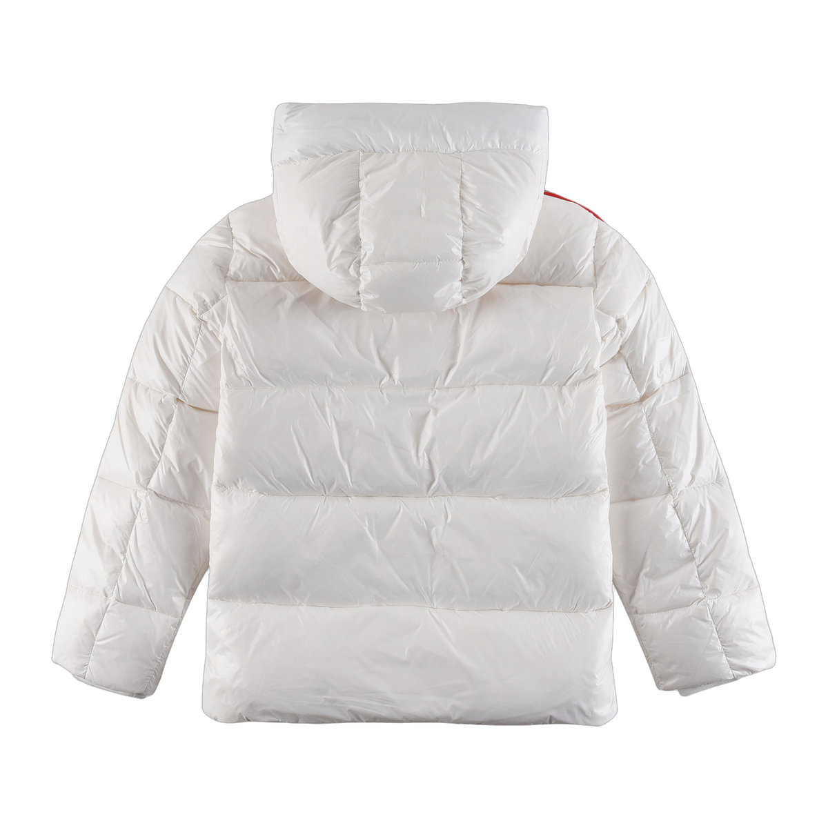 Moncler Tricolour Sleeve-Stripe Hooded Down Puffer Jacket - White