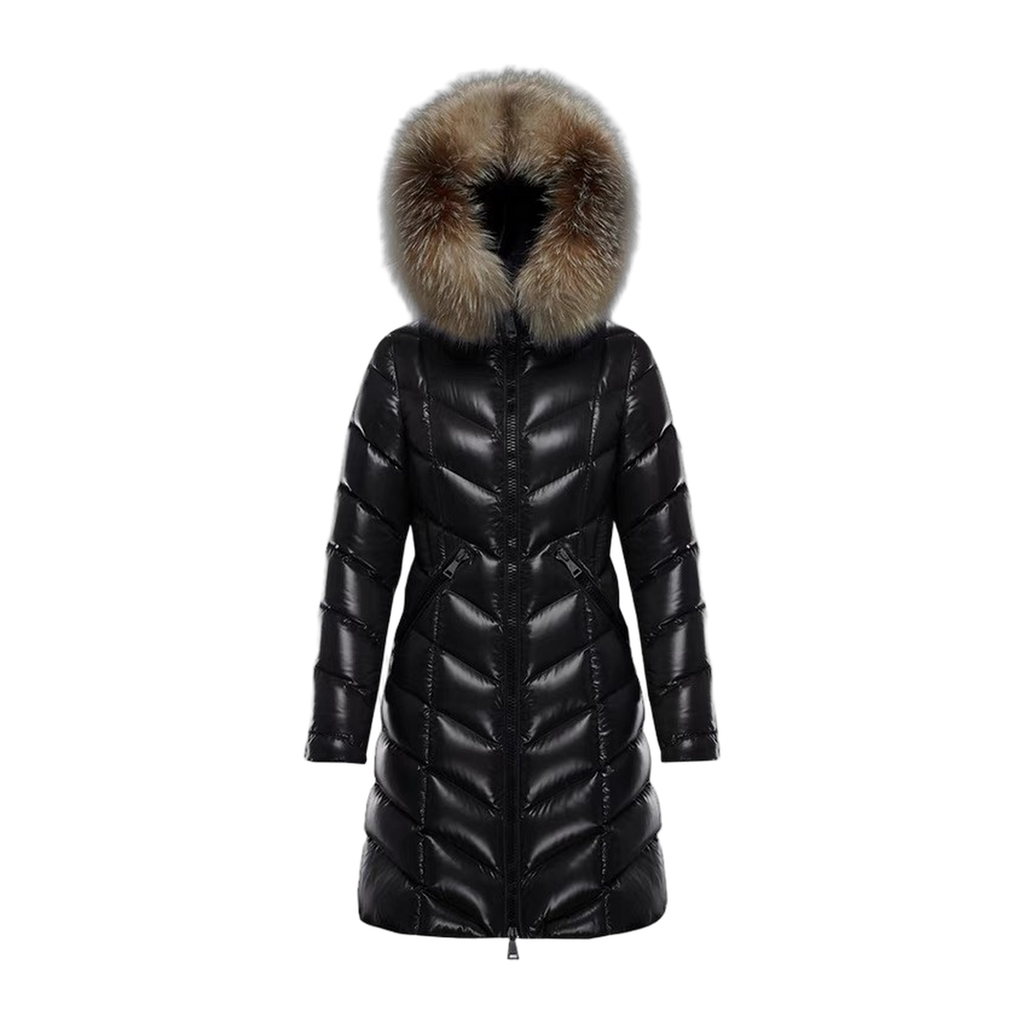Moncler Fulmarus Chevron-Quilted Fur-Trim Long Down Coat