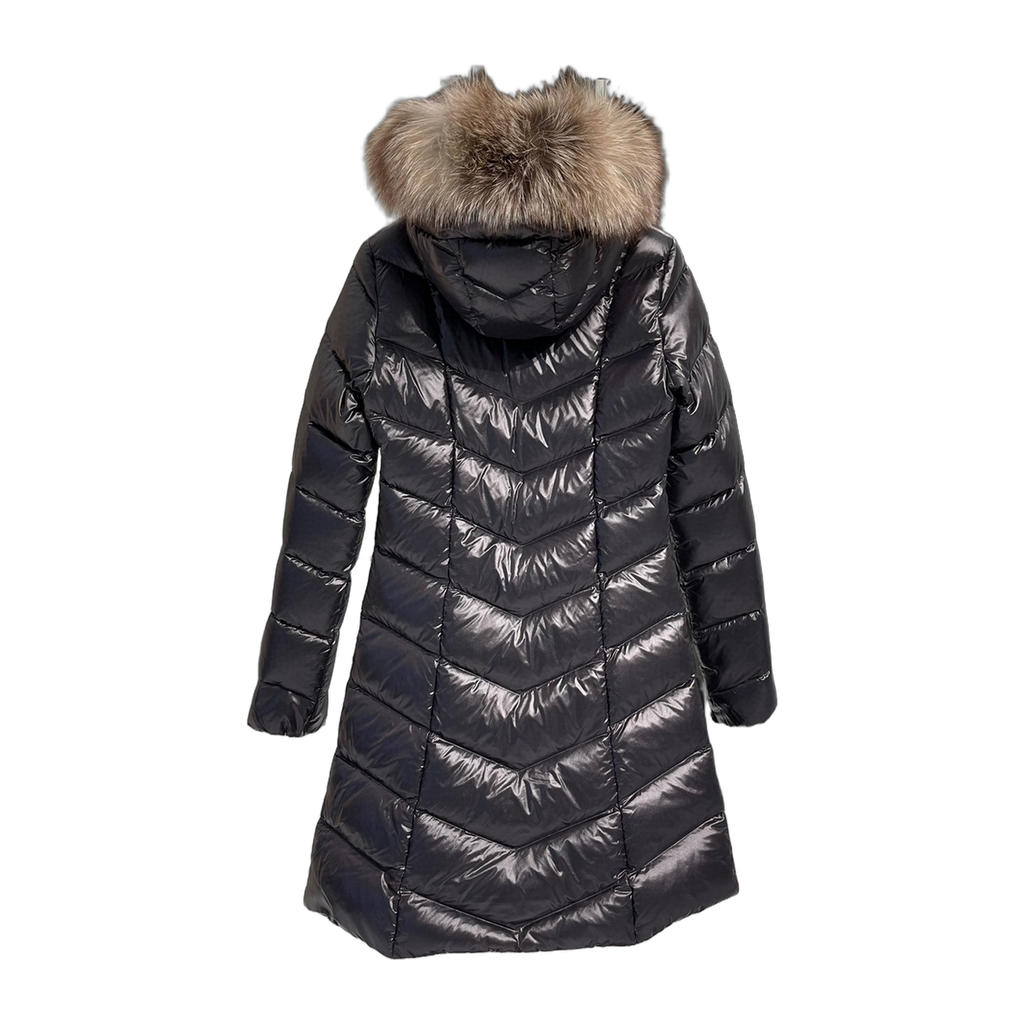 Moncler Fulmarus Chevron-Quilted Fur-Trim Long Down Coat