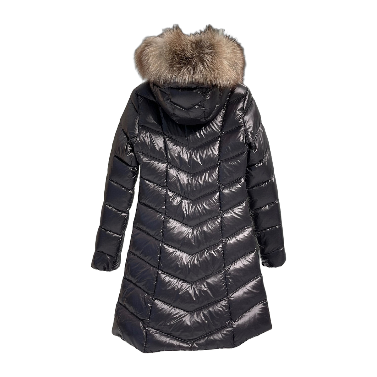 Moncler Fulmarus Chevron-Quilted Fur-Trim Long Down Coat