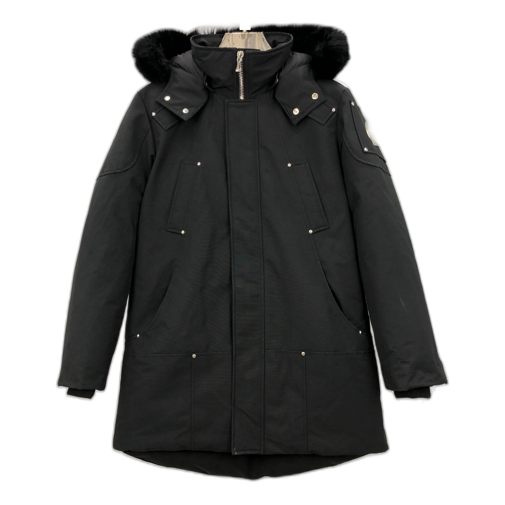 Moose Knuckles Curved-Hem Fur-Trim Hooded Down Parka - Black