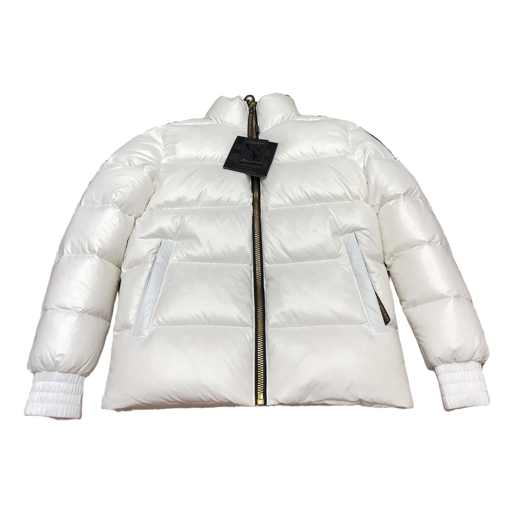 Moose Knuckles Logo-Zip Quilted Down Bomber Jacket - Off White
