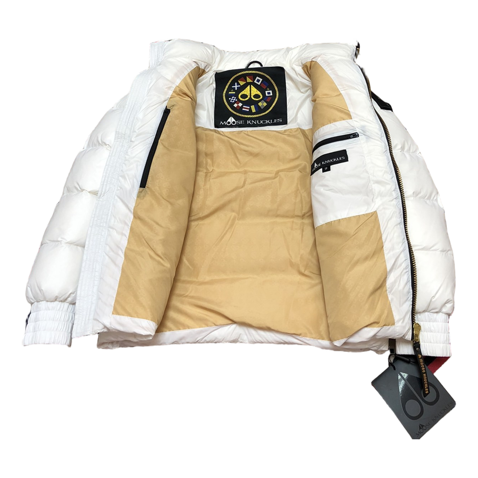 Moose Knuckles Logo-Zip Quilted Down Bomber Jacket - Off White