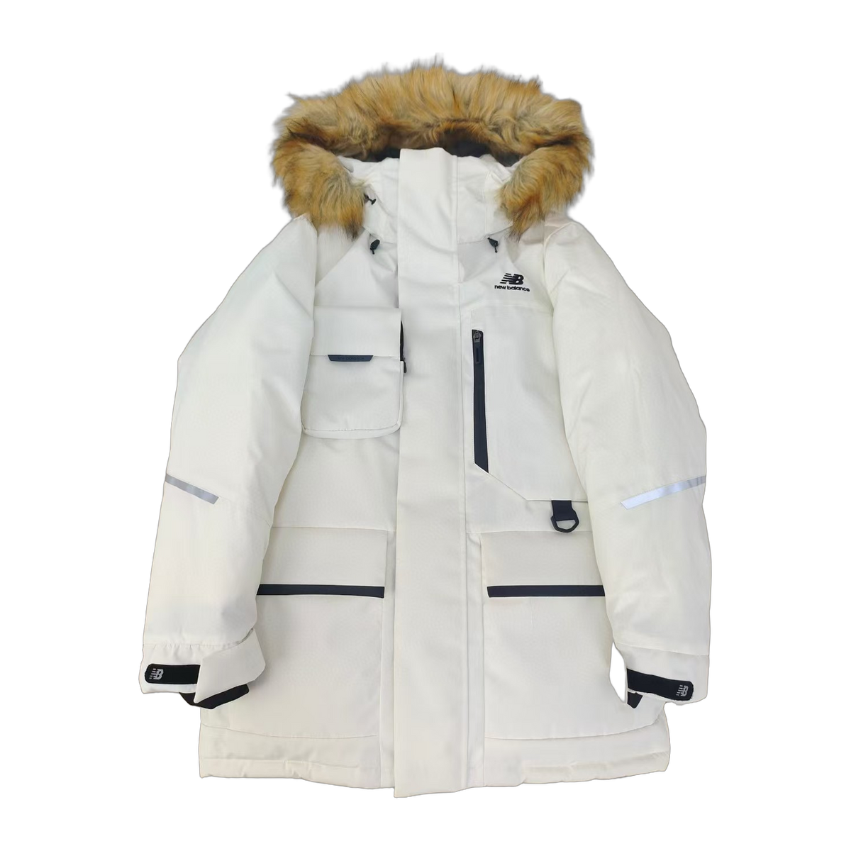 New Balance Faux Fur-Trim Hooded Utility Jacket - White