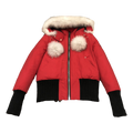 Moose Knuckles Debbie Pom-Pom Hooded Down Bomber Jacket - Red