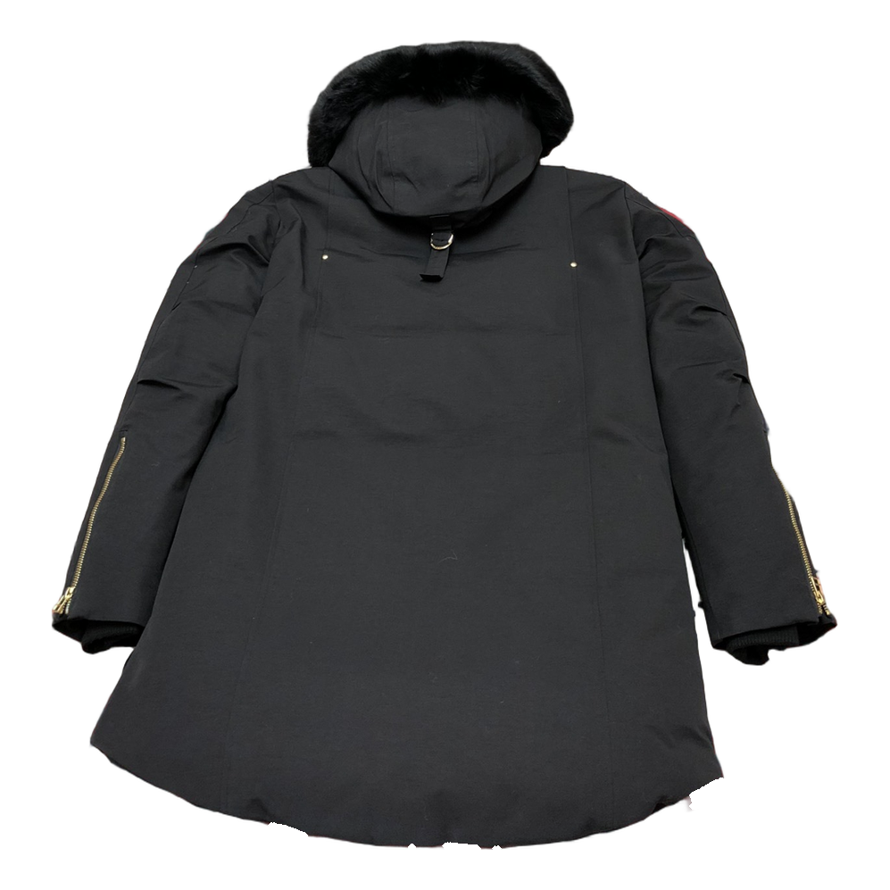 Moose Knuckles Fur-Trim Long Down Parka with Gold Lining - Black