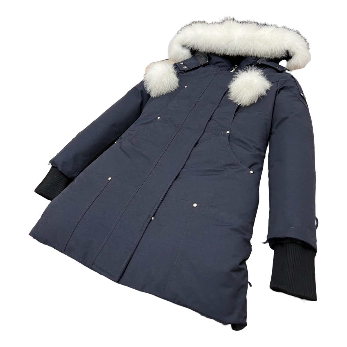 Moose Knuckles Stirling Pom-Pom Fur-Trim Down Parka - Navy