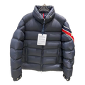 Moncler Tricolour Sleeve-Band Stand-Collar Down Puffer Jacket - Navy