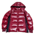 Moncler Logo-Zip Glossy Hooded Down Puffer Jacket - Red
