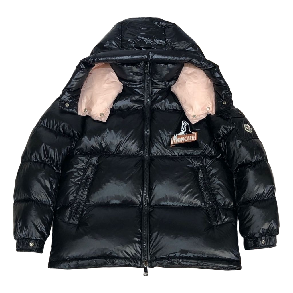 Moncler Glossy Short Down Jacket with Mountain Badge - Black