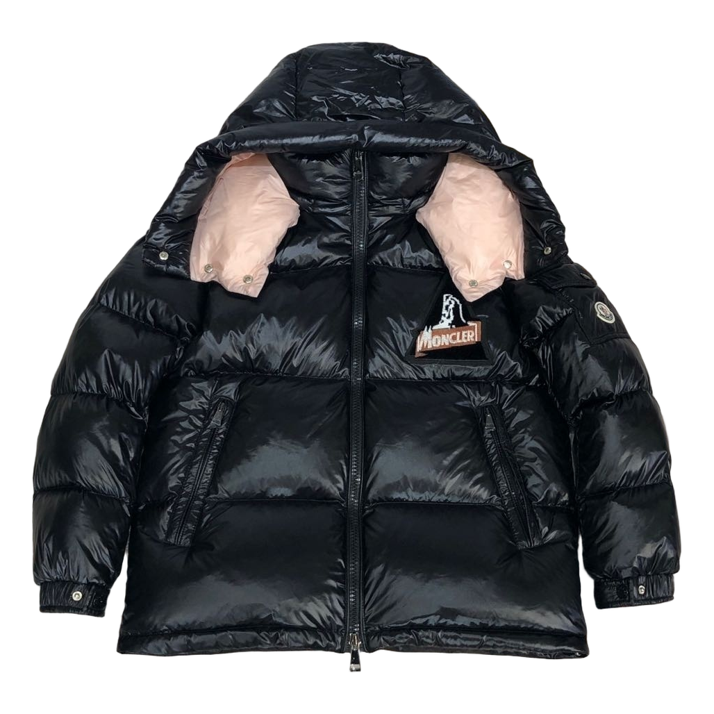 Moncler Glossy Short Down Jacket with Mountain Badge - Black
