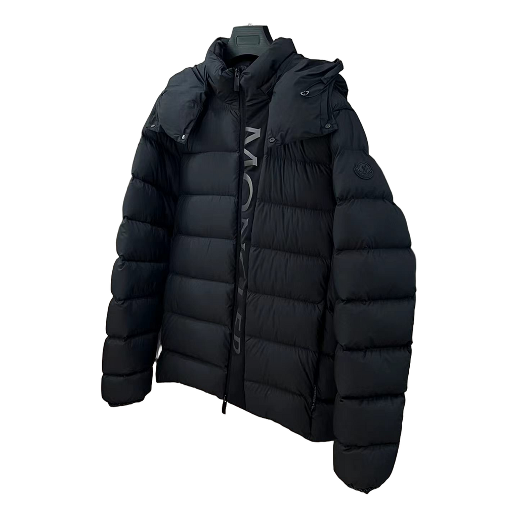 Moncler Vertical-Logo Hooded Down Puffer Jacket - Black