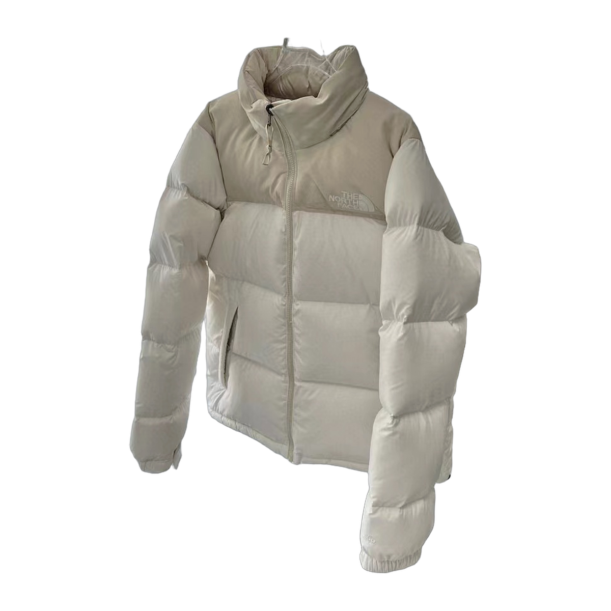The North Face Cropped Puffer Jacket with Stand Collar - Cream