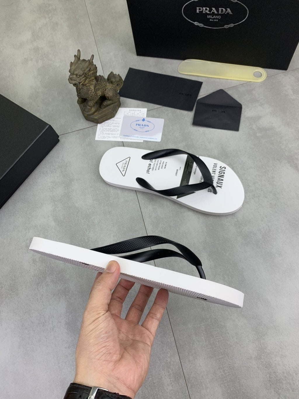 Prada White & Black Graphic Flip-Flops
