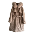 Prada Belted Faux Fur-Trim Hooded Coat - Blush Beige