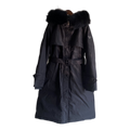 Prada Belted Faux Fur-Trim Hooded Coat - Black