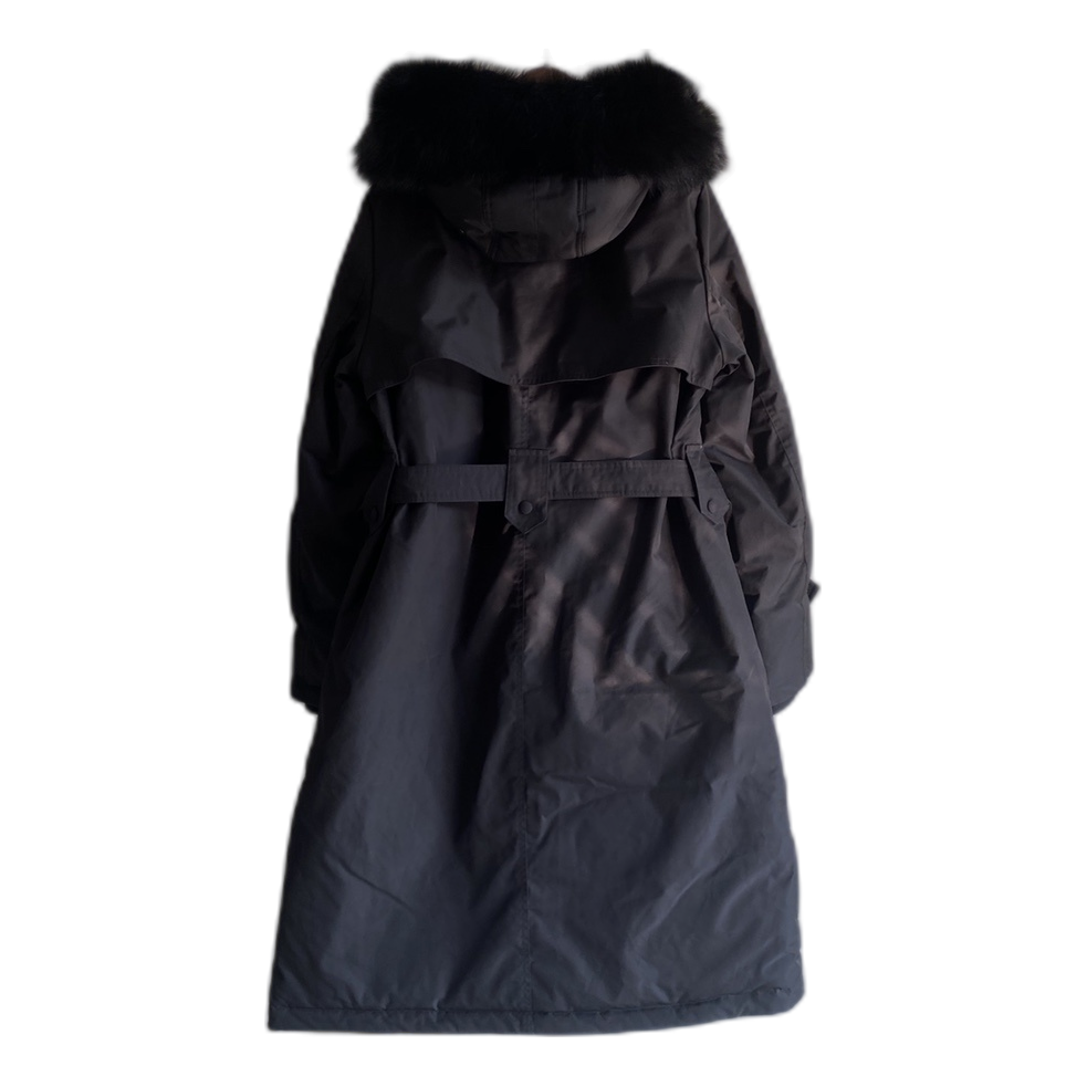 Prada Belted Faux Fur-Trim Hooded Coat - Black
